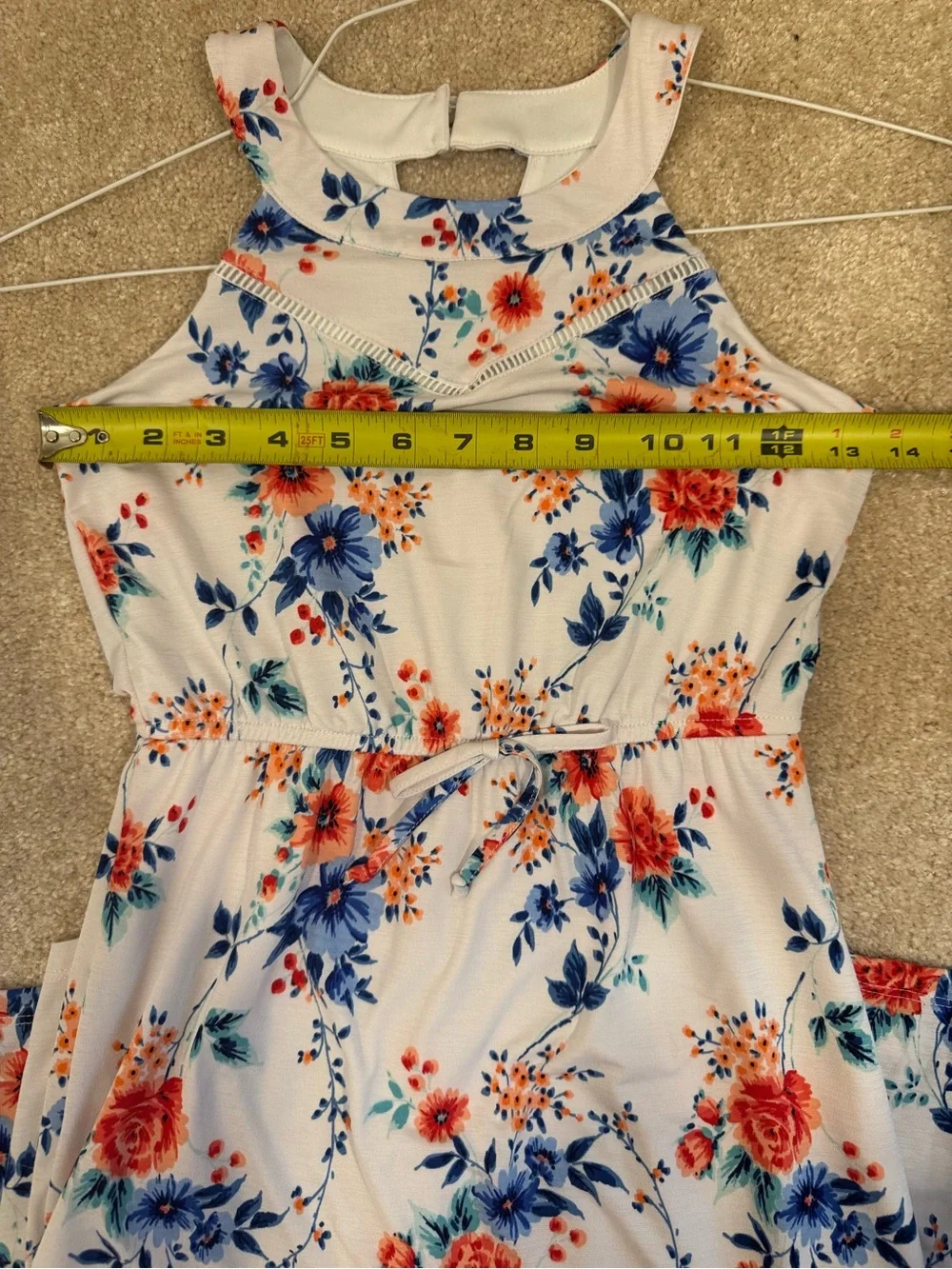 Three Pink Hearts Girls small Red, White, and Blue Floral Dress